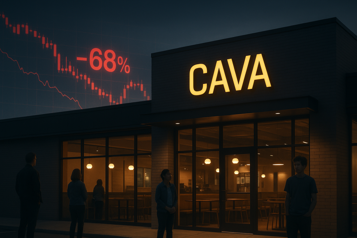 CAVA stock (NYSE: CAVA) has become the poster child for what happens when growth darlings stumble. Trading near an alarming 52-week low of $54.90, a staggering 68% plunge from its $172.43 high.The plunge came as the Mediterranean fast-casual chain now faces a critical question: is this a healthy pullback offering a buying opportunity, or a warning signal that the market may have finally repriced a once-beloved franchise?The reality is more nuanced. Despite the company’s cult-like brand following and aggressive expansion pace (growing to over 400 restaurants), sentiment has decisively shifted as same-store sales decelerated.Moreover, macro uncertainty pushed up the cost pressures, and investors abandoned high-growth restaurant stocks.CAVA stock: What’s behind the slide?The latest slump in CAVA stock didn’t just happen overnight as it started with a clear slowdown in how its restaurants were actually performing.For four straight quarters, the Mediterranean chain had been on fire, posting double-digit comparable-store sales growth.But then came Q2 2025, reported on August 12, and the numbers were a gut punch.Comps rose just 2.1%, way below the 6.5% analysts were hoping for.Even more worrying, customer traffic, once CAVA’s biggest strength, basically flatlined compared to last year. That was the first real sign something had changed in the way diners were behaving.So what went wrong? There isn’t just one reason. CFO Tricia Tolivar put it bluntly: consumers are “navigating a fog,” unsure of where the economy is headed or how much they can really spend.June saw a clear dip in same-store sales, and by September, the softness hadn’t gone away. In fact, traffic across the entire fast-casual segment was slowing, suggesting the pressure wasn’t just on CAVA; the whole category was feeling the pinch.On the cost side, CAVA faces a classic squeeze: rising food and labor costs are compressing restaurant-level margins, even as the company has historically held pricing discipline to avoid alienating price-sensitive consumers.What analysts say: Should you buy the dip?Wall Street has delivered a decidedly mixed report card.While a consensus rating of ‘Buy’ persists with an average price target of $91.94, suggesting 48% upside, the trend is unmistakably bearish, and the rating masks growing debate about execution and macro resilience.<a href="https://www.theglobeandmail.com/investing/markets/stocks/CAVA/pressreleases/35675858/bank-of-america-securities-remains-a-buy-on-cava-group-inc-cava/">Bank of America Securities</a> is still holding the bullish line as analysts reiterated their ‘Buy’ rating and a $92 price target, saying the long-term growth story for the Mediterranean fast-casual space remains intact.They noted that the category itself still has plenty of room to run, even if the near-term turbulence looks messy.But that optimism isn’t exactly universal.Over at <a href="https://www.marketbeat.com/earnings/reports/2025-11-4-cava-group-inc-stock/">Barclays</a>, the tone has turned much more cautious.The firm cut its price target from $74 to $64 and kept an ‘Equal-Weight’ rating, flagging what it called “choppy” comparable-store trends in the quarter.Analysts there pointed out that food inflation flared up for certain ingredients, forcing some restaurants to lean back on price hikes, even as customer traffic stayed soft.The post <a href="https://invezz.com/news/2025/10/30/why-cava-stock-is-trading-near-52-week-low-should-you-buy-the-dip/">Why CAVA stock is trading near 52-week low: should you buy the dip?</a> appeared first on <a href="https://invezz.com/">Invezz</a>