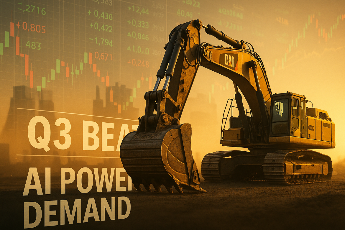 Caterpillar stock (NYSE: CAT) jumped approximately 12-14% on Wednesday morning following the release of third-quarter earnings that crushed Wall Street expectations.The heavy equipment manufacturer reported adjusted earnings per share of $4.95, besting the consensus estimate of $4.52 by 43 cents, while revenue climbed 10% to $17.64 billion, exceeding analyst forecasts by roughly $900 million.This double-beat performance drove shares to a record high, demonstrating investor confidence in the industrial giant’s capacity to navigate a complex macroeconomic environment defined by tariff headwinds and sector divergence.Caterpillar stock: What drove the outperformanceCaterpillar’s blowout quarter was fueled largely by its Energy & Transportation segment, which delivered $8.4 billion in revenue, up a remarkable 17% from last year, with profits rising at the same pace to $1.68 billion.The star inside that division was power generation, where sales surged 31% as demand for both backup and primary power systems for AI-heavy data centers exploded.CEO Joe Creed underscored the trend, noting that “power generation sales to end-users grew 19%, driven by increasing energy demands to support data center growth, related to cloud computing and generative AI.”That AI-driven surge also helped protect margins in a segment that typically faces heavy pricing pressure; even with tariffs and cost inflation, Energy & Transportation held margins almost perfectly steady at 20.0% versus 19.9% a year earlier, an unusual feat in the current environment.The company’s pricing strategy also shone in the Energy & Transportation unit, which realized $132 million in favorable price realization despite headwinds elsewhere.The beat arrives as industrial sentiment has grown increasingly fragile, with Wall Street fearful of a construction slowdown, China’s property weakness, and tariff-driven margin compression cascading across heavy equipment manufacturers.Yet Caterpillar’s result signals that cyclical weakness in construction can be offset by secular tailwinds in energy infrastructure.What investors should watchWhat really matters going forward is whether Caterpillar can keep flexing pricing power in the Energy & Transportation segment.That strength, right now, is almost entirely tied to the AI data center boom. If spending on those projects cools, even temporarily, the thesis could unwind quickly.The company does have a strong cushion: its order backlog has swelled to a record $39.8 billion, rising another $2.3 billion just this quarter. That kind of visibility is rare for an industrial name.The open question is whether that demand runs through 2026 or begins to flatten as AI build-out cycles normalize.Valuation leaves no room for a stumble. The stock now trades at roughly 29x expected 2025 earnings, steep for a cyclical industrial, which means any negative surprise could hit hard.<a href="https://www.marketwatch.com/story/caterpillars-stock-surges-to-a-record-after-a-big-revenue-beat-and-a-surprisingly-upbeat-outlook-a4beb17e?utm_source=chatgpt.com">From a trading perspective</a>, $520 looks like key near-term support, while $585, the new all-time high, is the level to watch on the upside.One more risk to flag: if management is forced to guide lower on margins due to new tariffs or cost pressure, that could be the catalyst for a fast pullback.In a market that’s pricing in perfection, any crack in the forward narrative will matter.The post <a href="https://invezz.com/news/2025/10/29/caterpillar-stock-soars-to-record-highs-after-q3-beat-what-investors-should-watch-next/">Caterpillar stock soars to record highs after Q3 beat: what investors should watch next</a> appeared first on <a href="https://invezz.com/">Invezz</a>